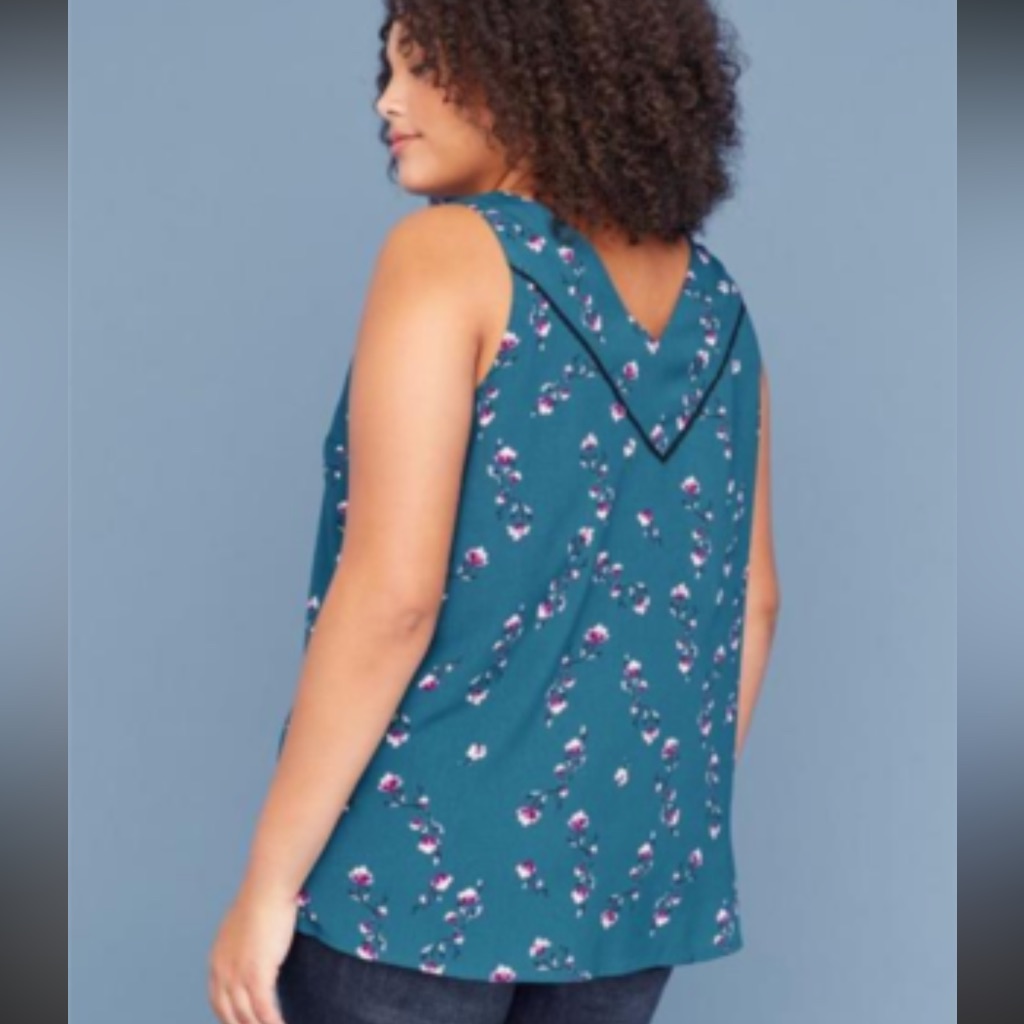 Lane Bryant Womens Blouse Size 22 Floral Sleeveless V Neck Layered Tank Top